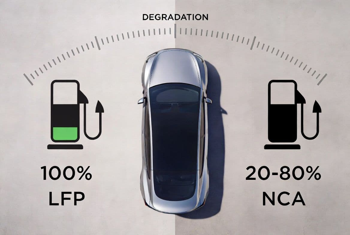 Degradação bateria Tesla Model 3 LFP vs NCA: qual mantém melhor a capacidade ao longo dos anos?