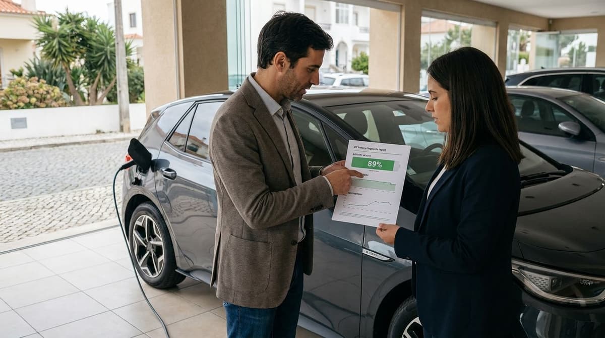 Leitura do relatório de diagnóstico da bateria antes de comprar um EV usado